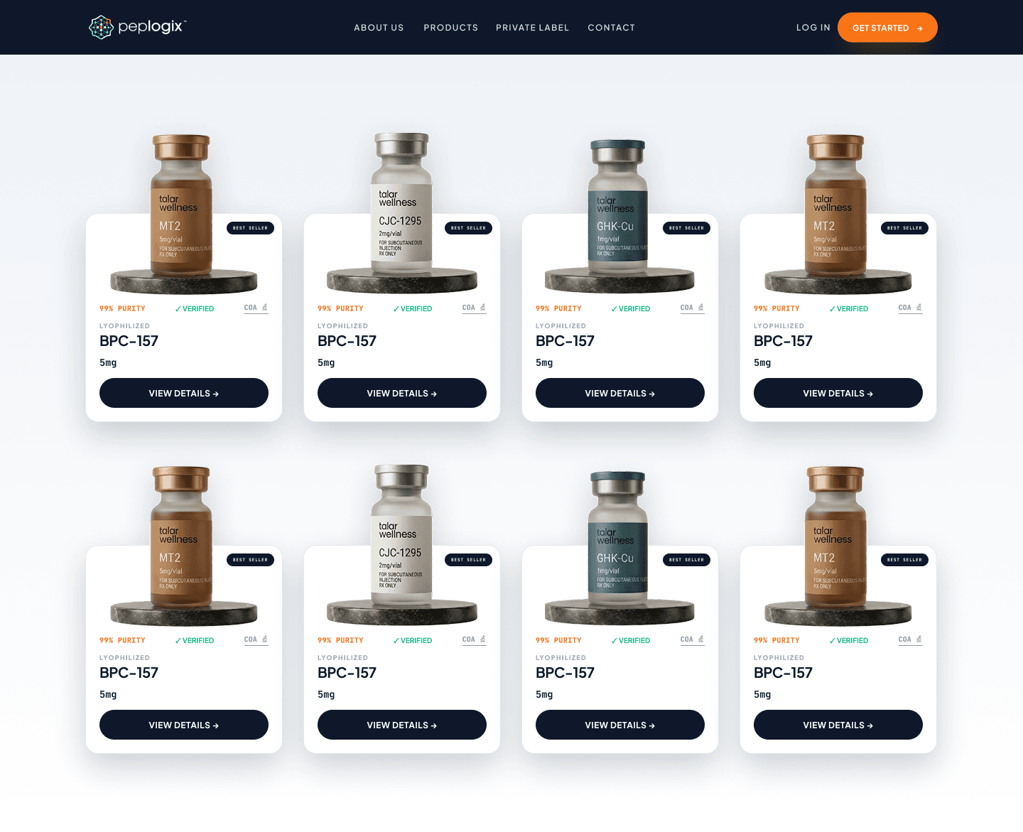 Peplogix pharmaceutical-grade peptide product catalog